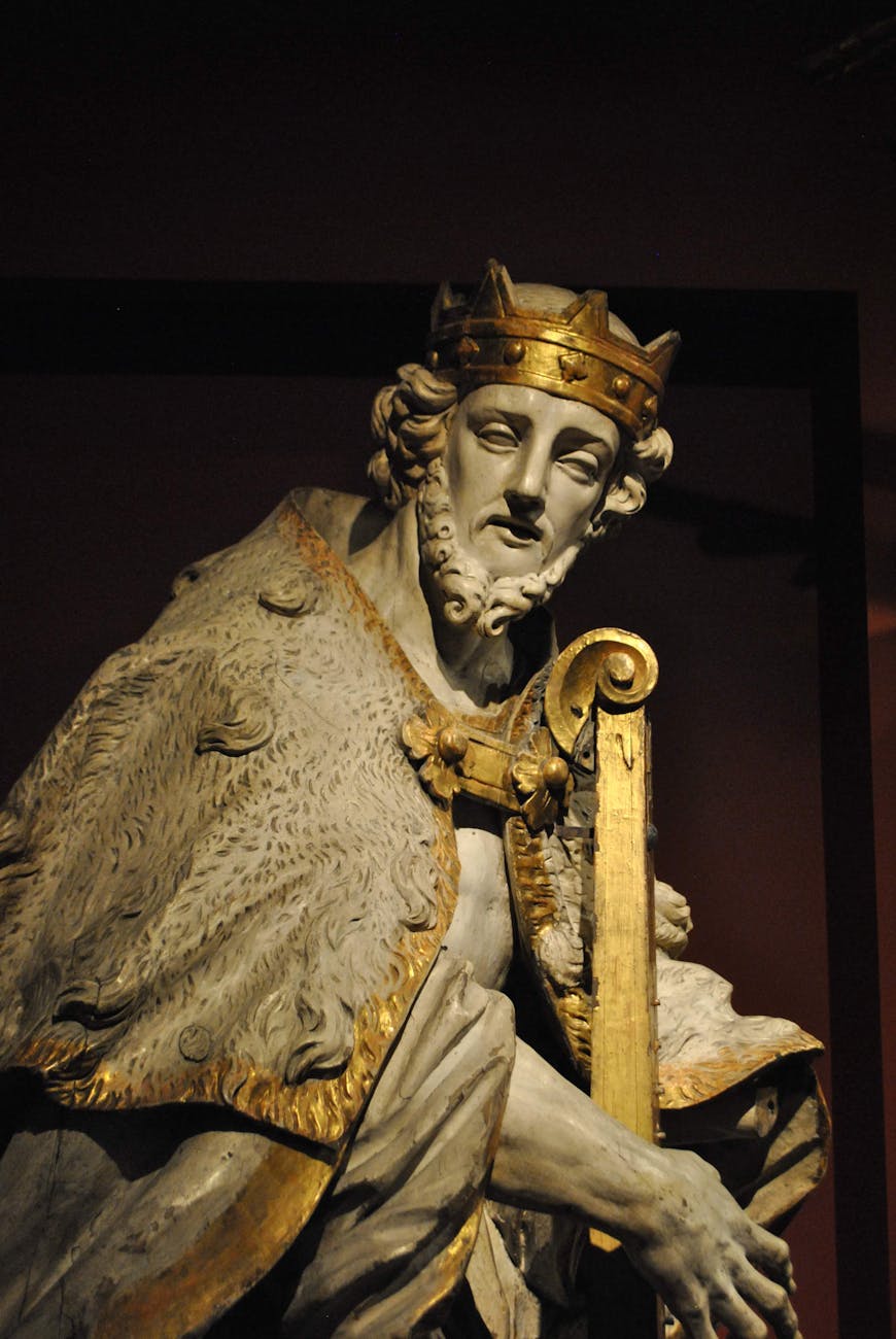 majestic historic sculpture of king with crown